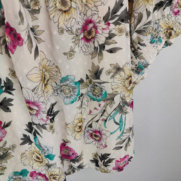 Torrid Chiffon Clip Dot Blouson Short Sleeve Top Womens 4X Floral Print Boho - Picture 2 of 8